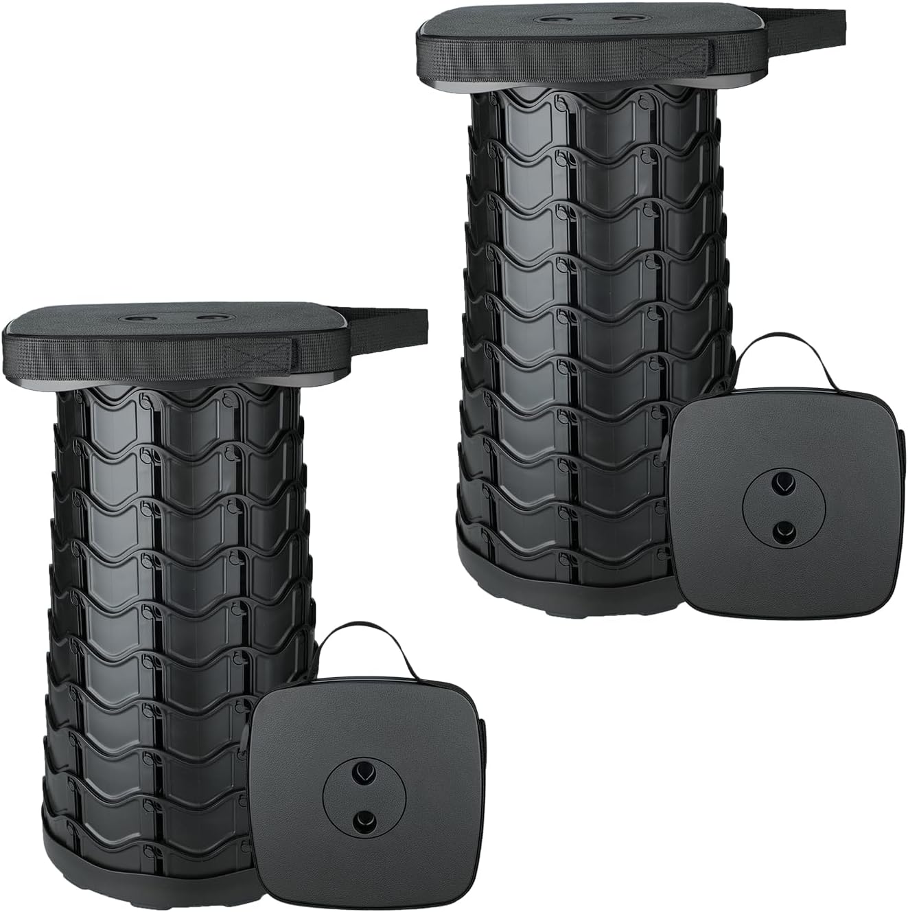 Boreeman Upgraded Collapsible Stool, Square Portable Stool, Lightweight Yet More Sturdy with Load Capacity 400lbs, Perfect for Camping Fishing Hiking BBQ (1, 2-Pack Black)