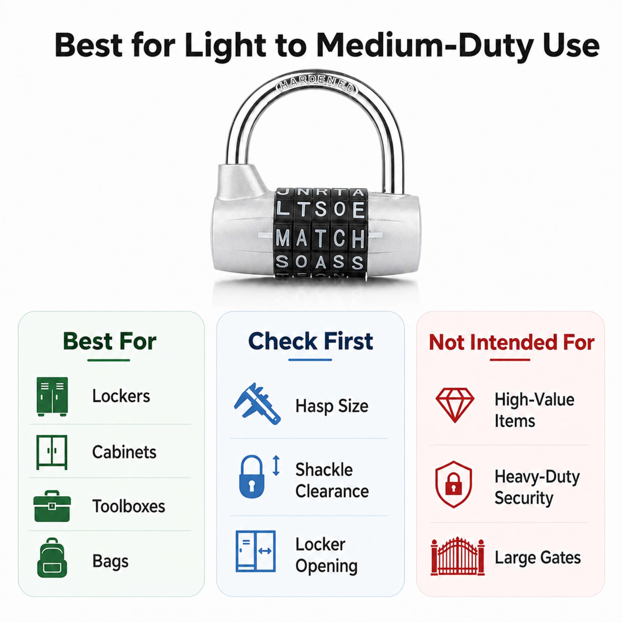JUPAI 5 Letter Combination Padlock, Resettable Word Lock with 4 or