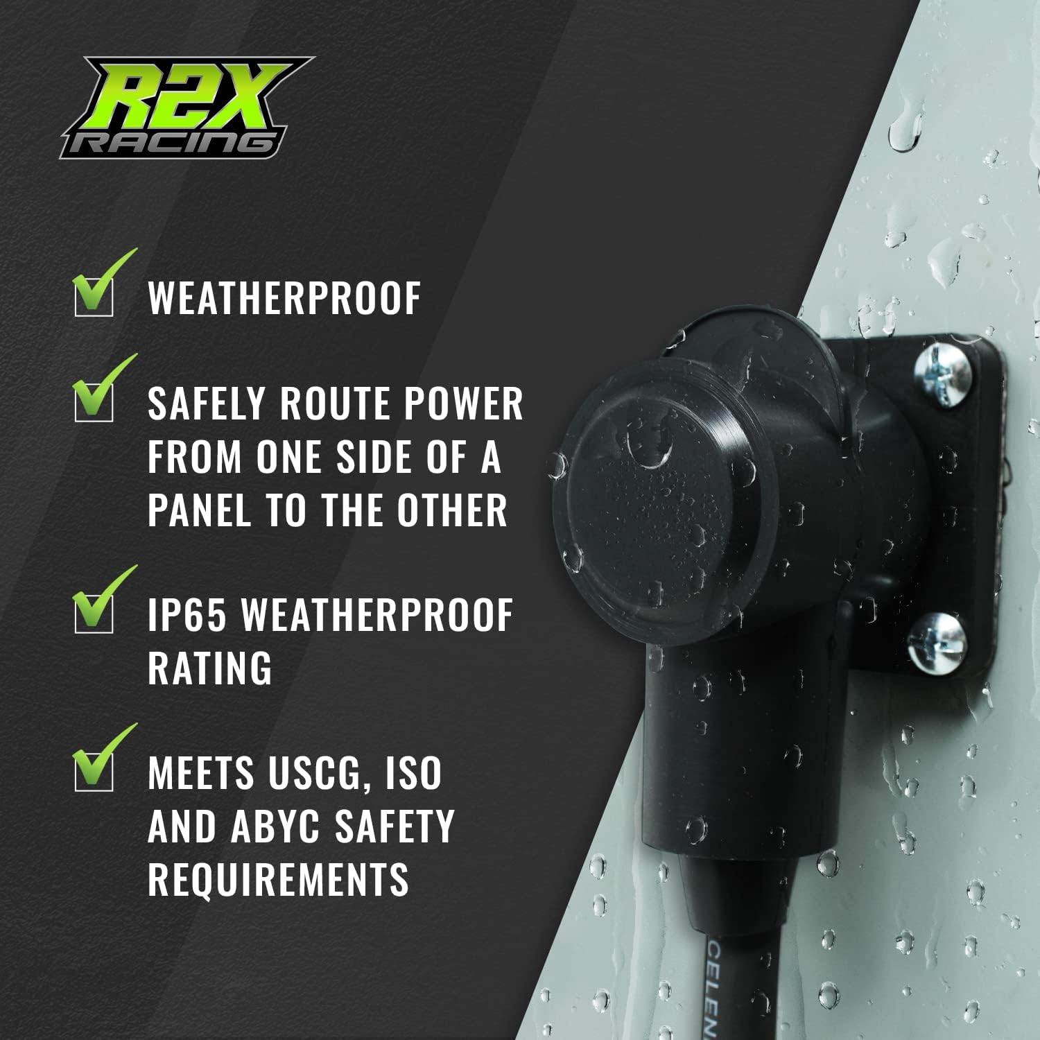 Battery Cable Flanged Bulkhead Connector + Insulator Boot - Heavy Duty Weatherproof 12V Copper Core 3/8 Post, 550 Amp Max Rating – for Marine, Solar, Car Audio - Made in the USA (Black)