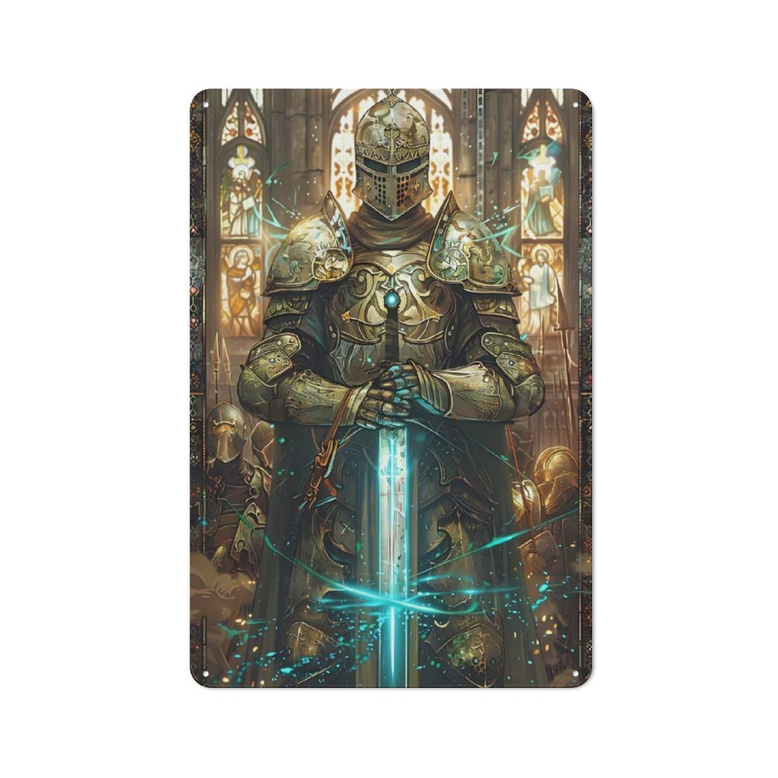 Junmoney Stained Glass Holy Sword Vintage Metal Wall Decor 30X20cm, Metal Gift Sign For Hallway, Home Bar, Garage Or Study