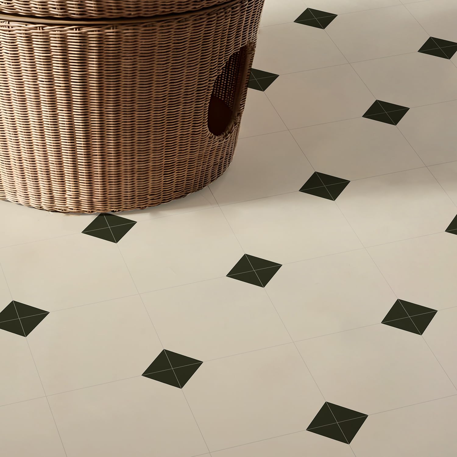 Alwayspon Peel and Stick Vinyl Floor Tiles 12"x12" 24Pcs, Self-Adhesive Flooring Sticker for Kithchen Bathroom Dinning Room Bedroom Home Decor DIY, White and Green Square