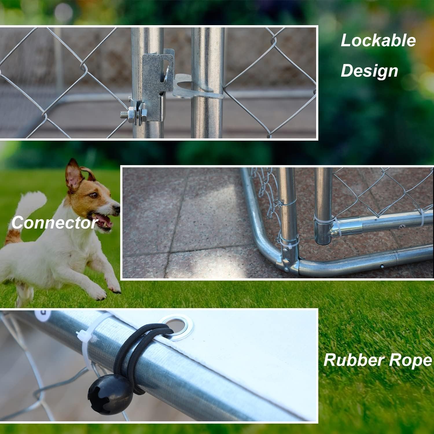 Heavy Duty Outdoor Dog Kennel, Large Dog Cage Galvanized Steel Dog Fence Dog Playpen House, Pet Kennel with Waterproof UV-Resistant Cover, Metal Mesh, Secure Lock (90" L x 90" W x 65" H)