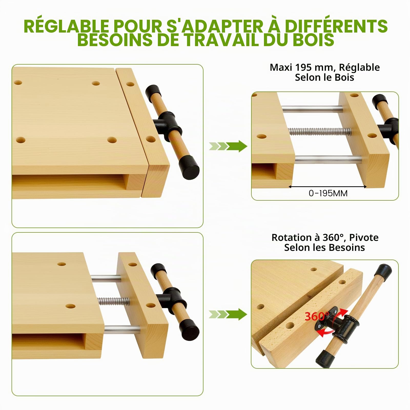 Établi Bois Portable avec Étau, Établi Menuiserie Table de Travail 46,5 cm | Mini Établi Bois Compact avec Étau, pour Atelier Garage, Idéal pour Sculpture, Serrage, Coupe, Rabotage et Bricolage DIY