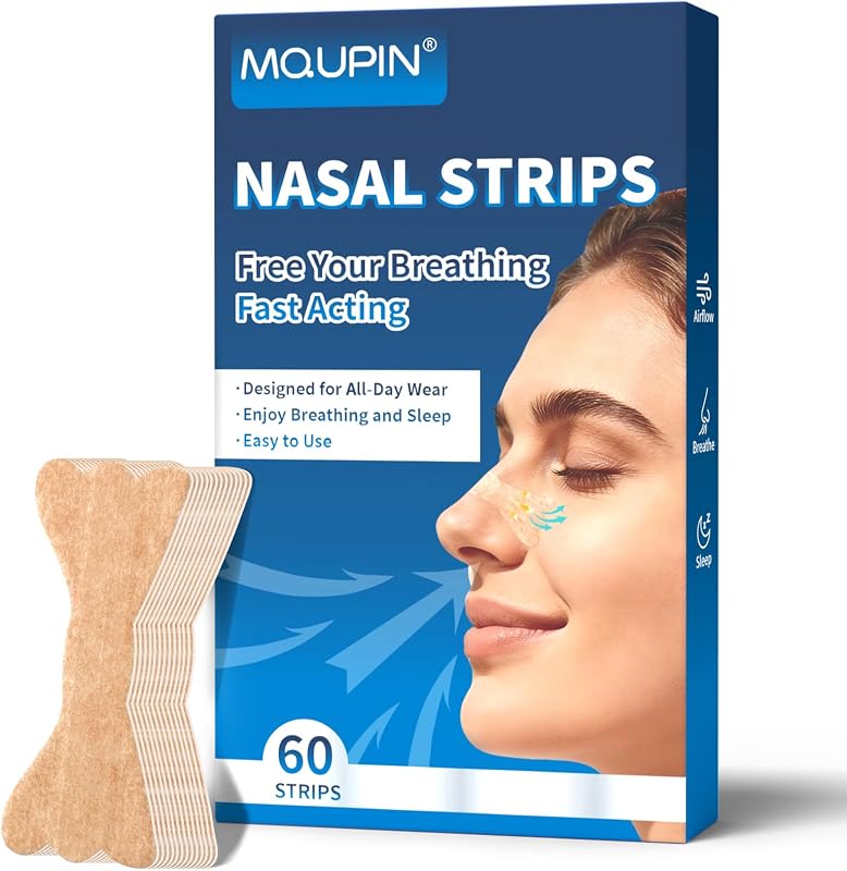 Nasal Strips for Small Noses (Women & Men), Slim Fit Curved for Female Nose Contour, Extra Strength Strong Adhesion Nose Strips,Drug-Free Breathing for Sleeping (60 Count)