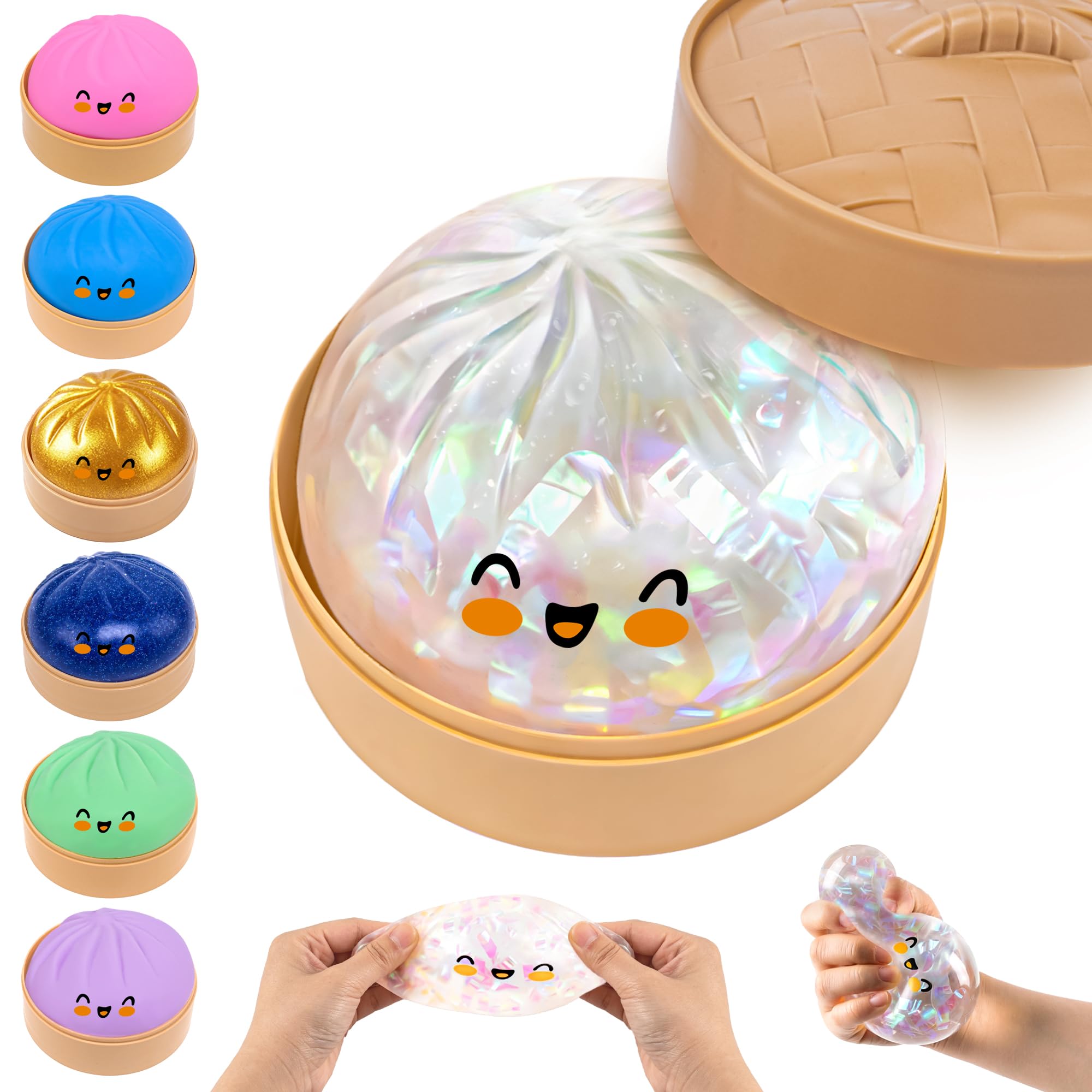 Glitter Dumpling Squishy Toy, Soft Squeeze Sensory Toys for Stress Relief and Anxiety, Stocking Stuffers Viral Squishy Dumpling Toy Fidget Toys for Kids 3+ and Adults — image 1