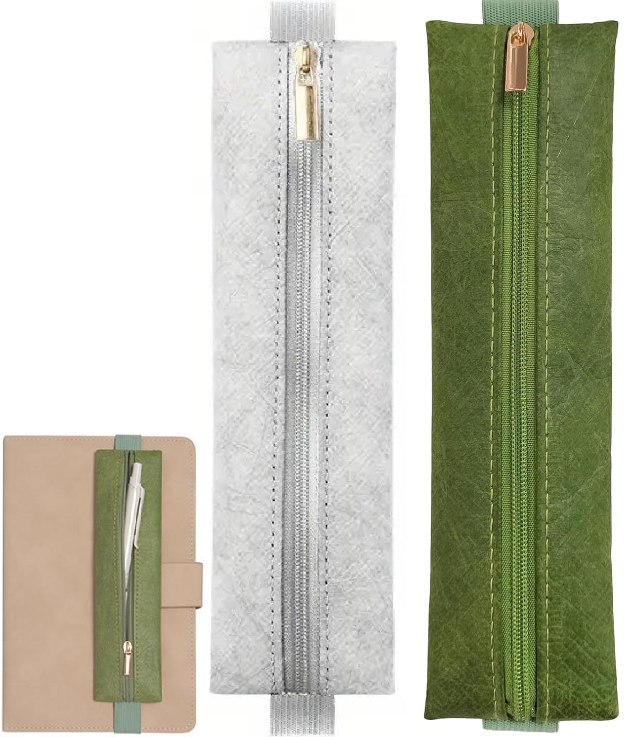 AESZITTEW Small Pencil Case Slim Pencil Pouch Pen Holder for Notebook with Elastic Strap Closure 2pcs Thin Pencilcase Organizer Pen Sleeve Bag for Office School Use (#1)