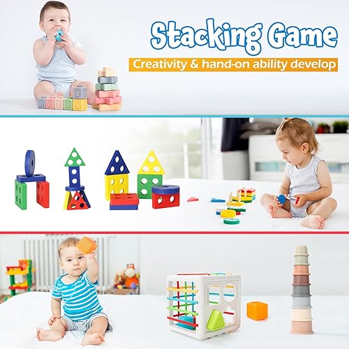 Miniatura 8 de Juguetes para bebés de 6 a 12 meses, juguetes Montessori 5 en 1 para bebés de 12 a 18 meses, juguete sensorial infantil incluye cubo de