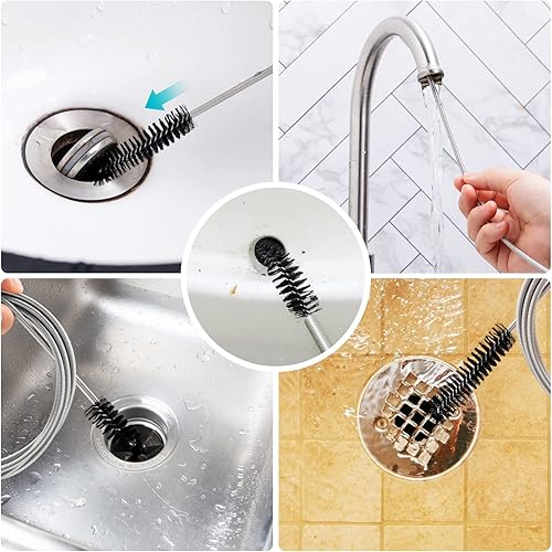 Miniatura 5 de Cepillo de drenaje extra grueso con resorte más fuerte, herramienta de limpieza de tuberías flexibles de 67 pulgadas, cabezales de cerdas dobles,