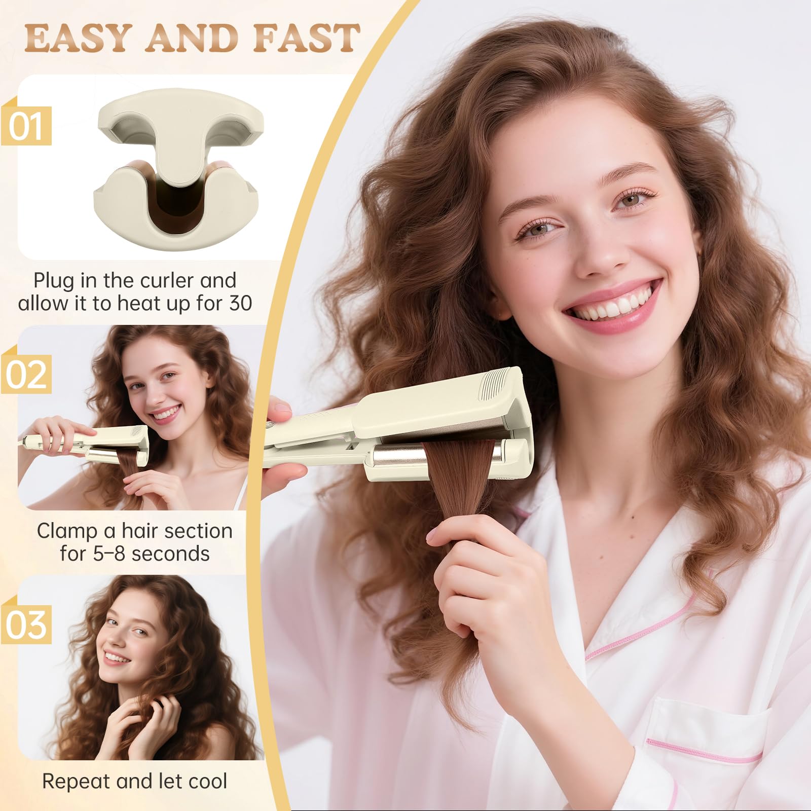 Fer à Boucler 32mm, Fer à Onduler Beach Waves pour Grandes Ondulations Naturelles, Boucleur Cheveux avec 4 Températures Réglables, Revêtement Céramique, Chauffage Rapide & Sécurité Anti-Brûlure 1