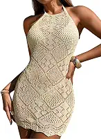 Saída de praia com estampa de diamante, vazada, boho, crochê, minivestido feminino