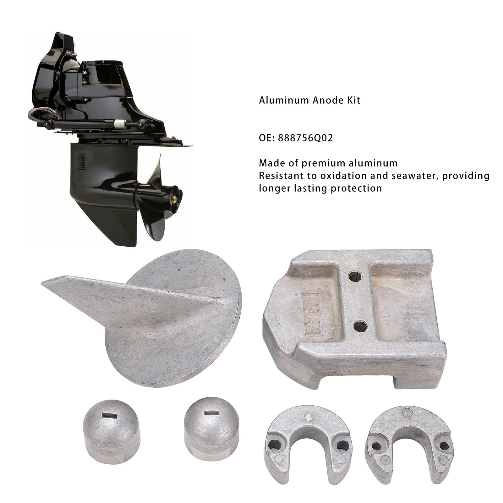 alpha m2−b Aluminum Anode Kit 888756Q02 Anode Set Replacement for