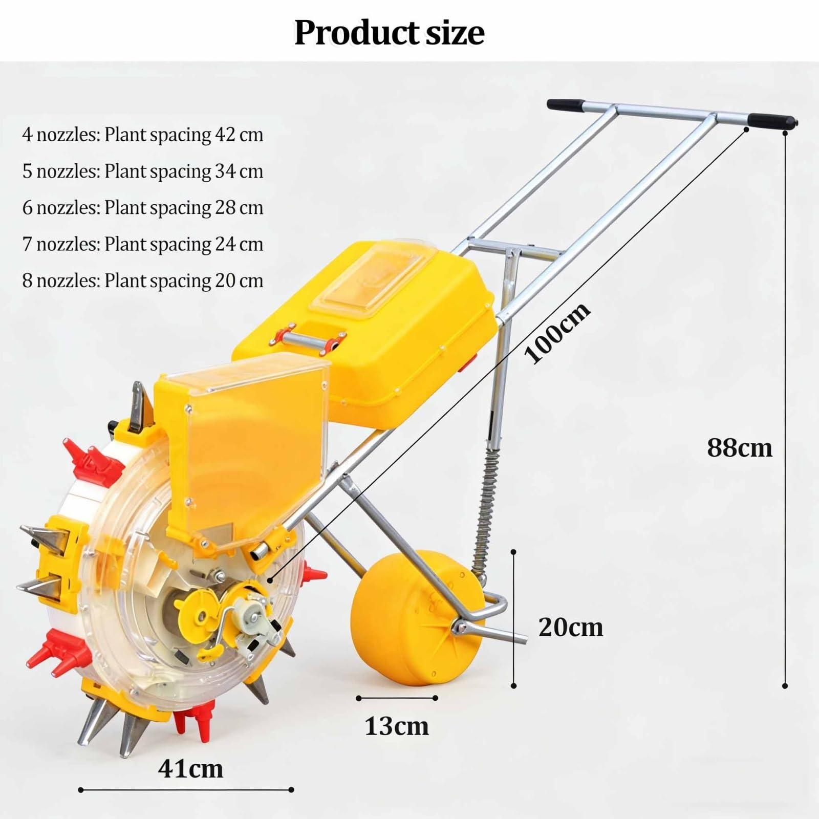 Sembradora Manual, Herramienta de siembra y aplicación de Fertilizante con Rodillo de Empuje Manual, sembradora de una Sola Rueda para siembra en hileras, Ideal para Soja maíz(6 Nozzles)