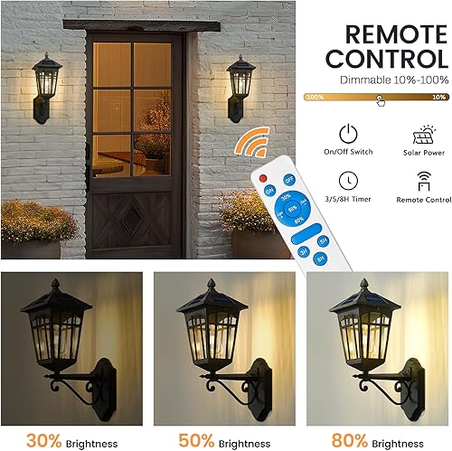 Miniatura 4 de zeyu ZYX113B SL BK - Farol solar de pared para exteriores, 20 pulgadas, con control remoto, aluminio fundido a presión con pantalla de vidrio