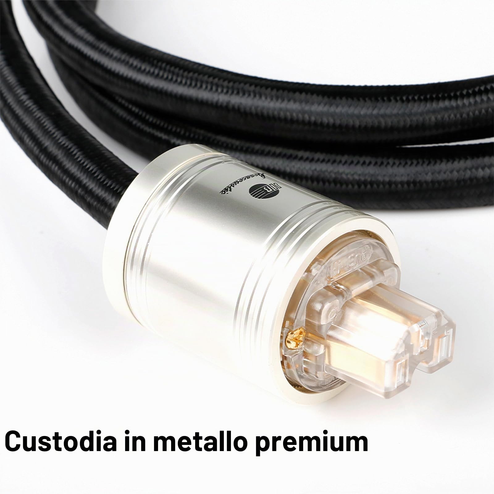 BOAACOUSTIC JIB Cavo di alimentazione Spina di contatto di protezione High end Audiofila 3 x 3,6 mm² Ø 16 mm con anello in ferrite, presa Schuko per giunzione a freddo 2m