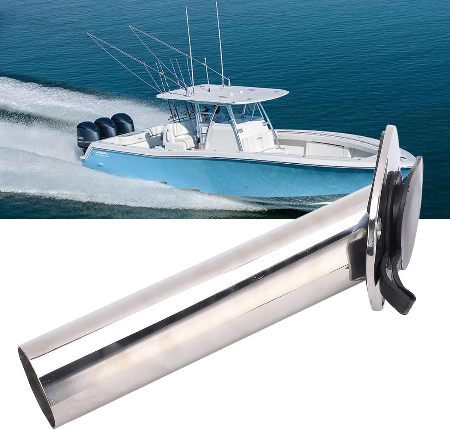 Heavy Duty Rod Holder, Flush Mount 316 Stainless Steel with PVC Cap, 15° Flange Angle, 245mm Length for Fishing Accessories