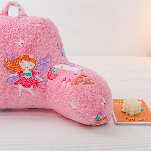Vista 26 de Aimuan Almohada de lectura que brilla en la oscuridad, almohada de cuña para niños, almohada de respaldo brillante con estampado de unicornio