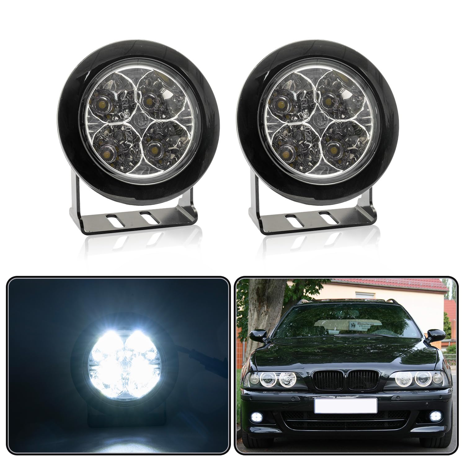 2 x 70 mm universelle runde LED-Tagfahrleuchten DRL für Auto, ATV und Motorräder
