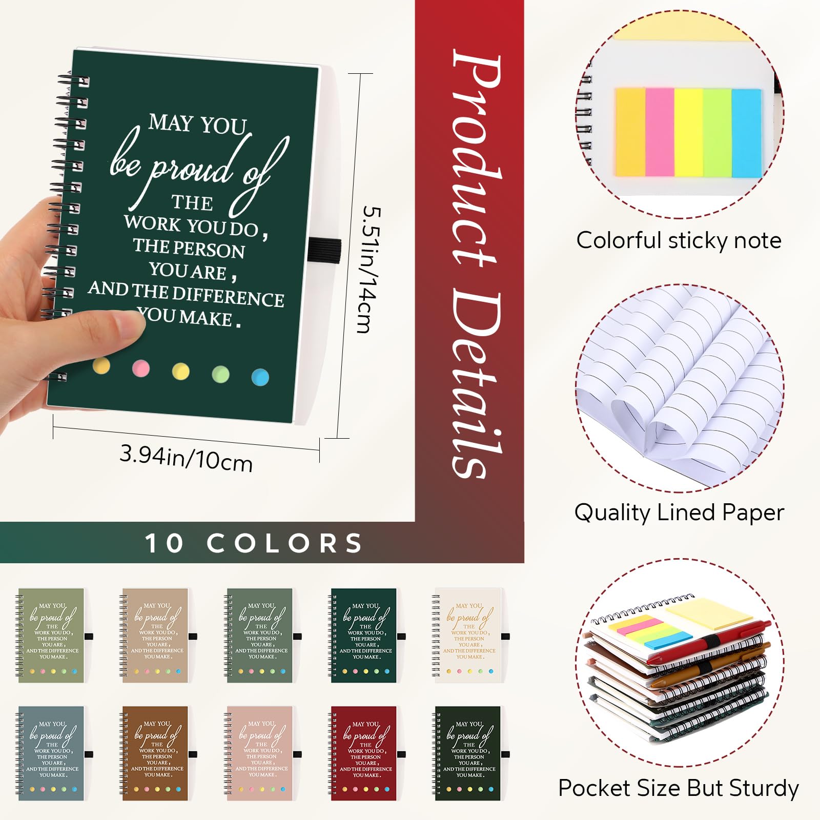 Honoson Set di 20 mini quaderni a spirale con scritta motivazionale, idea regalo di ringraziamento, per colleghi, squadre, infermieri, insegnanti, studenti (colore caldo)