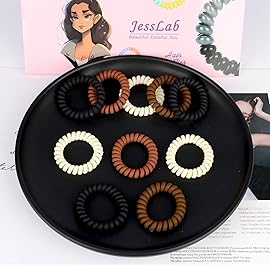 JessLab Spiral Hair Ties for Women, 10-Pack Traceless No-Damage Ponytail Holders, Coils Hair Bands for Girls, Assorted Colors