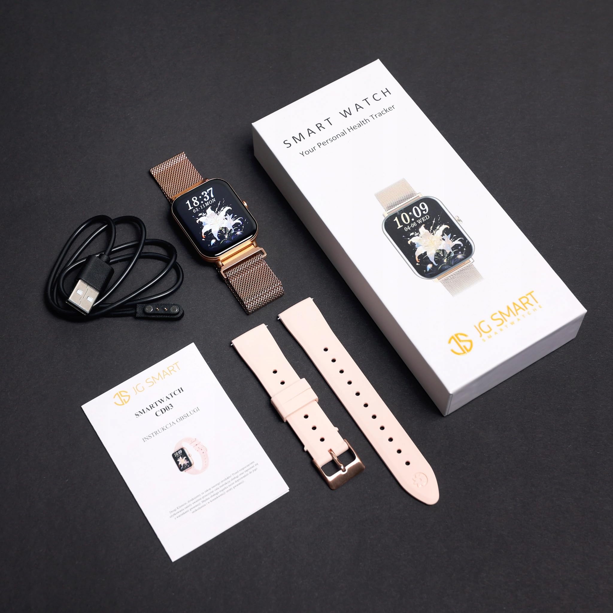 SMARTWATCH ZEGAREK DAMSKI PL MENU ROZMOWY WODOODPORNY POWIADOMIENIA PREMIUM