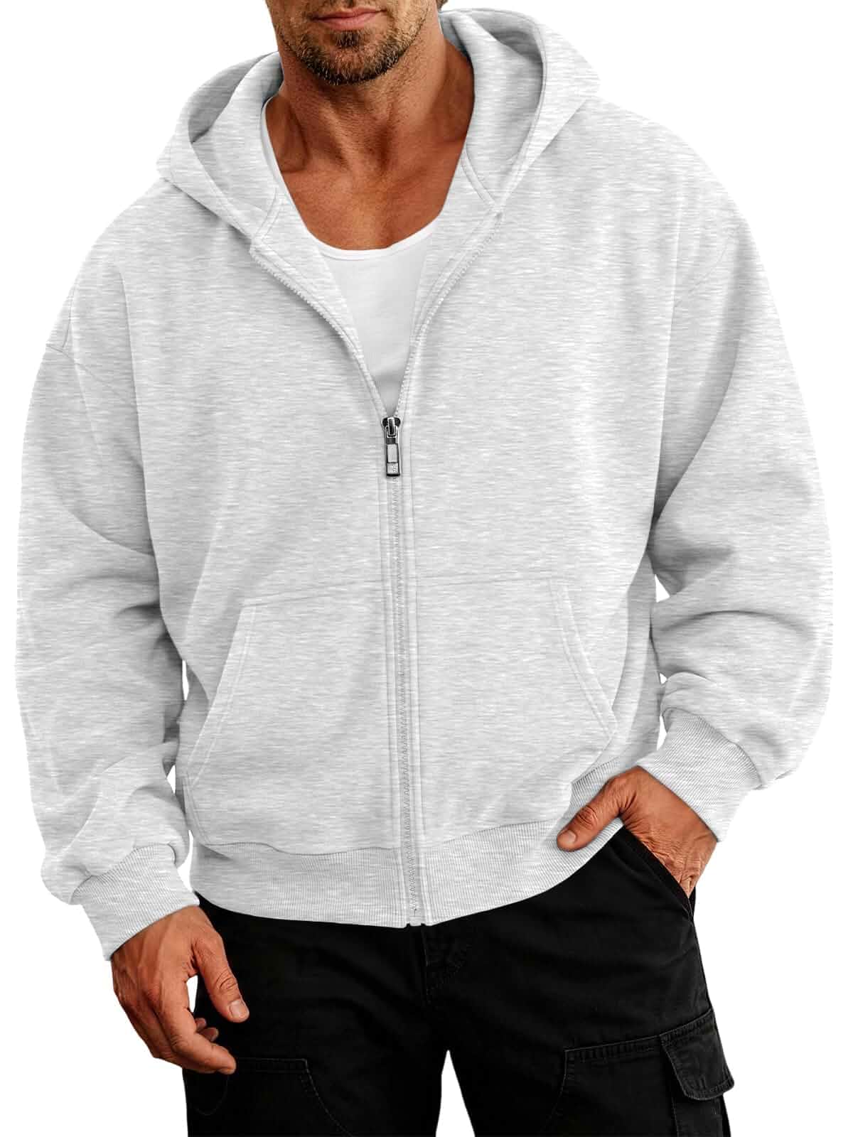 EFAN Men's Oversized Zip Up Hoodie Fleece Sweatshirts with Pockets Cotton Blend Sweatshirts,Fall Clothes Outfits,Full Zip Up Hoodie,Long Sleeve Winter Jackets,Relaxed Fit Coat