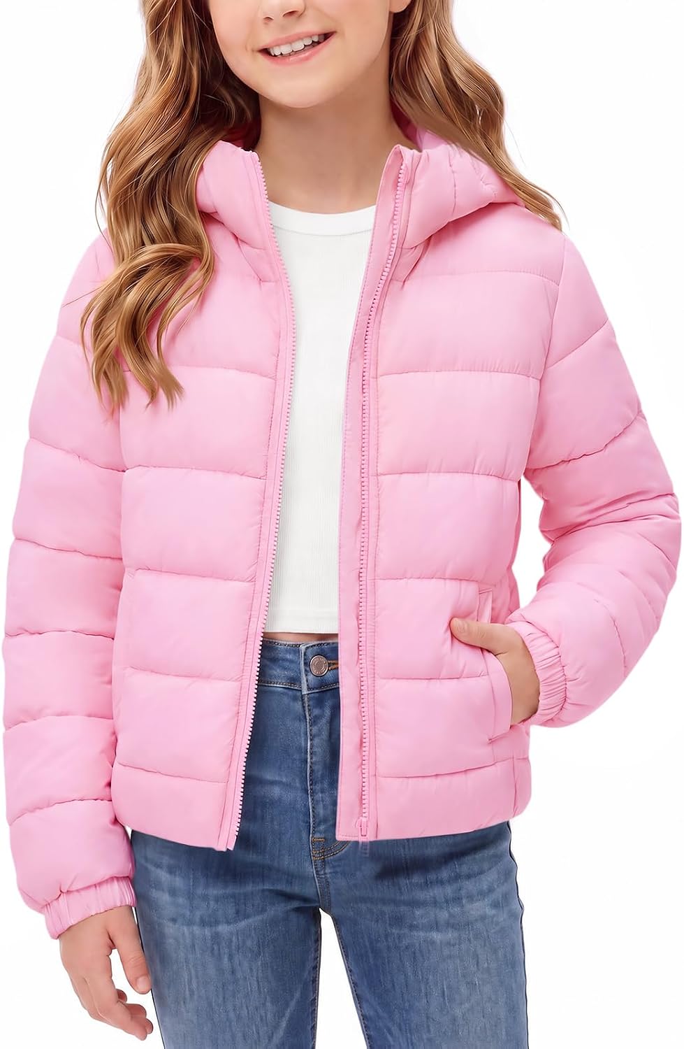 Haloumoning Girls Hooded Puffer Jacket Kids Lightweight Quilted Down Coats