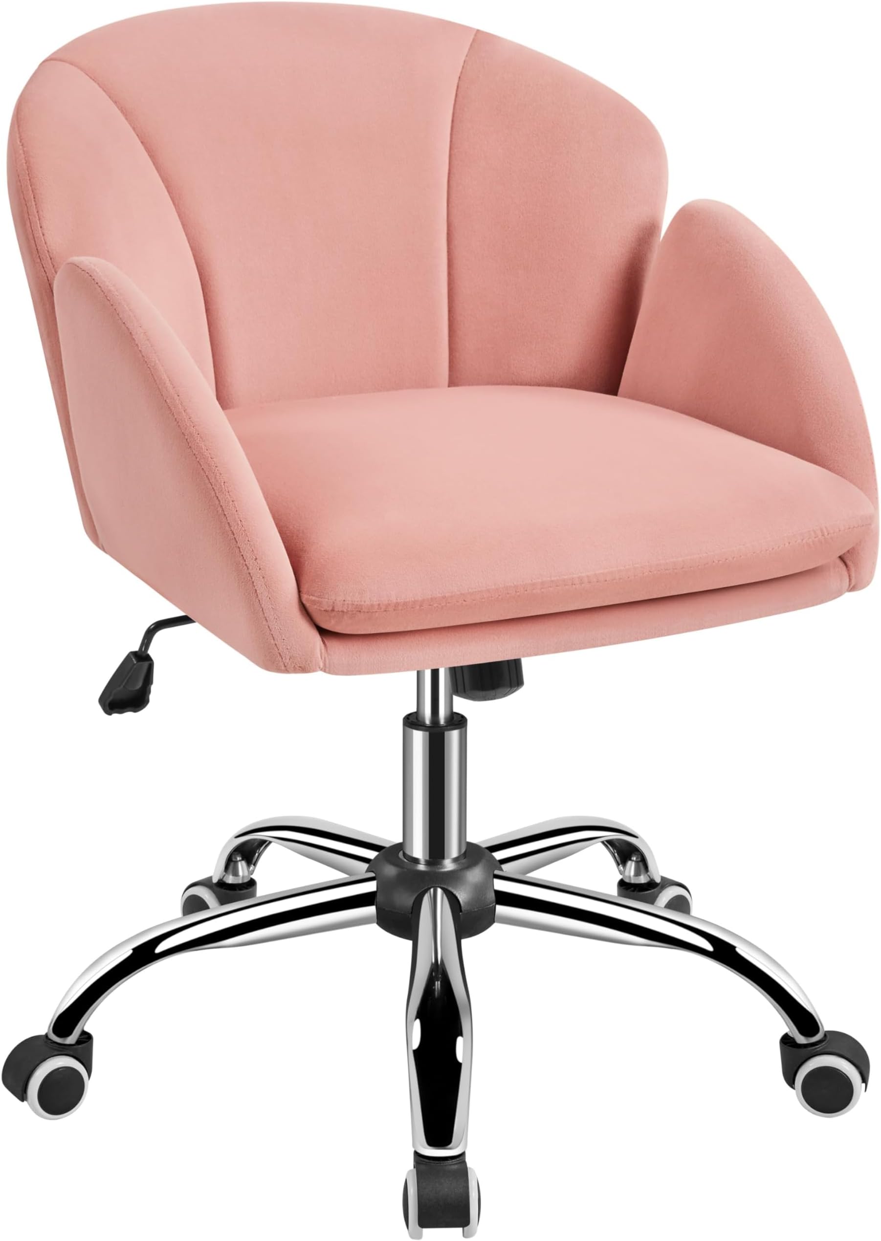 Yaheetech Pink Office Computer Desk Chair Makeup Vanity Dressing Table Chair Modern Swivel Rolling Armchair for Living Room, Bedroom, Makeup Room Women