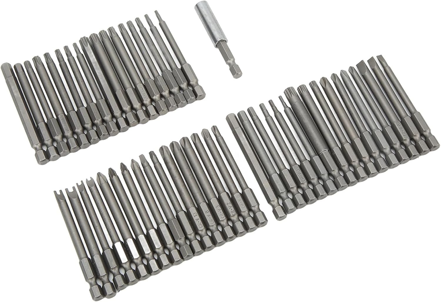 50pcs Extra Long Security Bit Set, Screwdriver Bit Set with Magnetic Holder, Multi Sizes Square Flat Hex Spline Clutch Torq Bits, High Strength CR - V Steel for Professional Mainte
