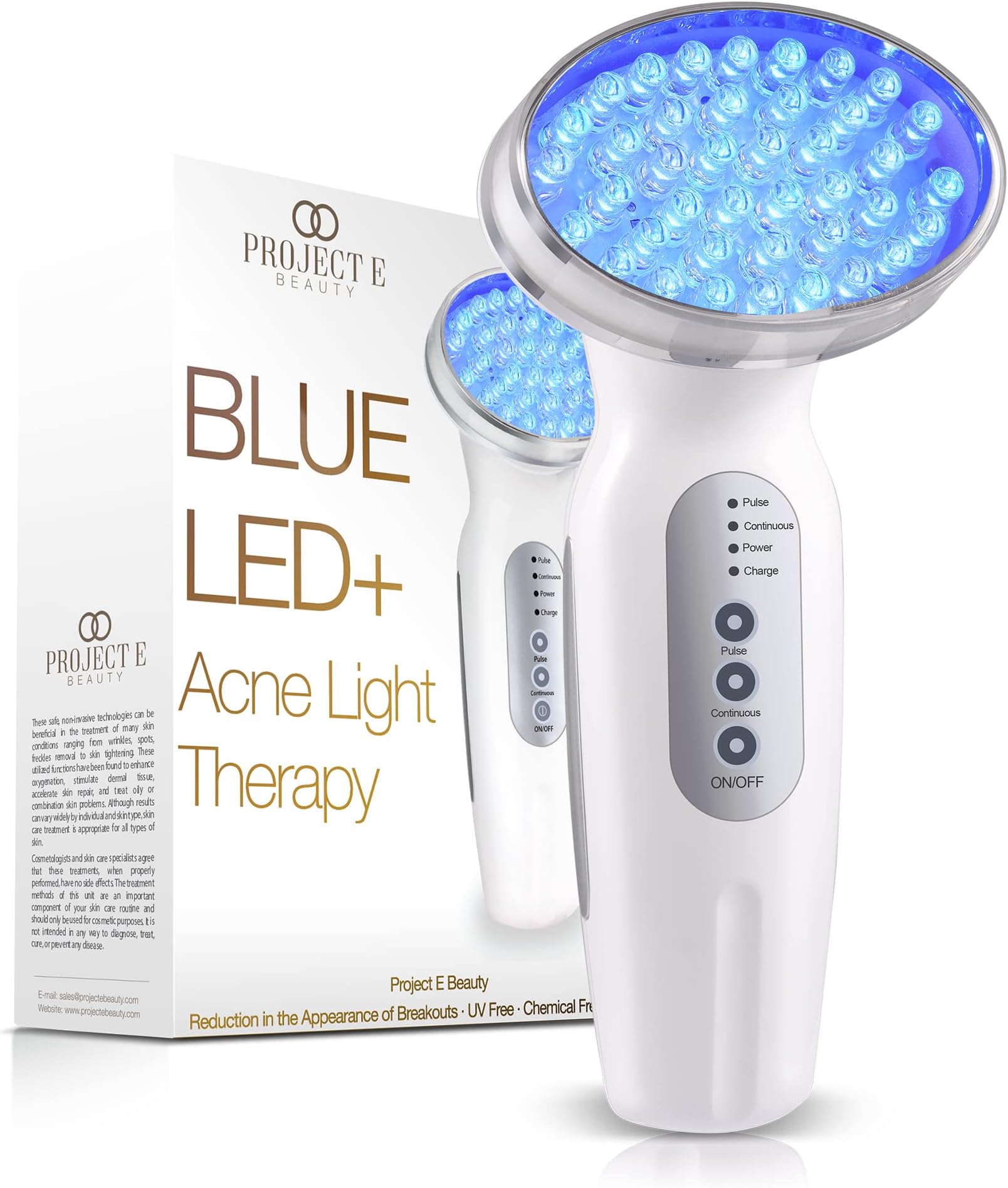Project E Beauty Blue LED+ Acne Light Therapy 415nm Photon Reduce Inflammation Sensitive Calming Facial Device