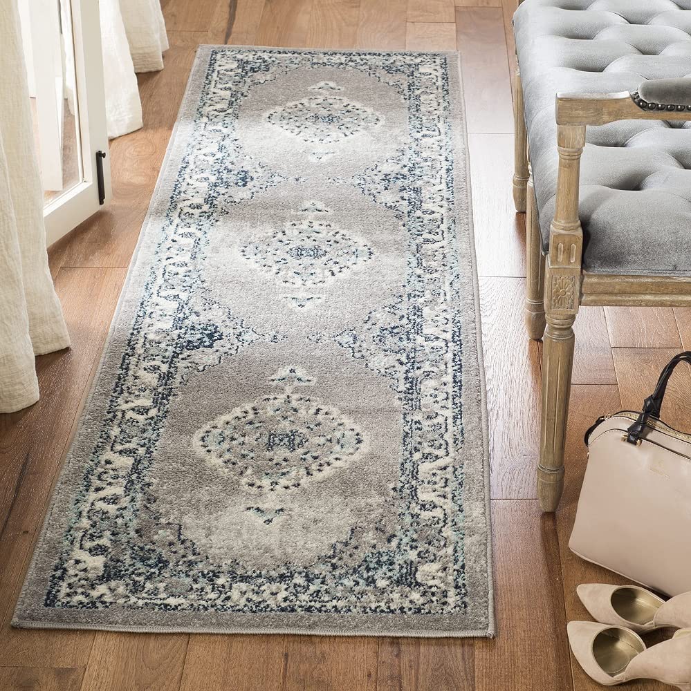 Tapis traditionnel Madison gris et crème 61 X 244 cm aux finitions raffinées