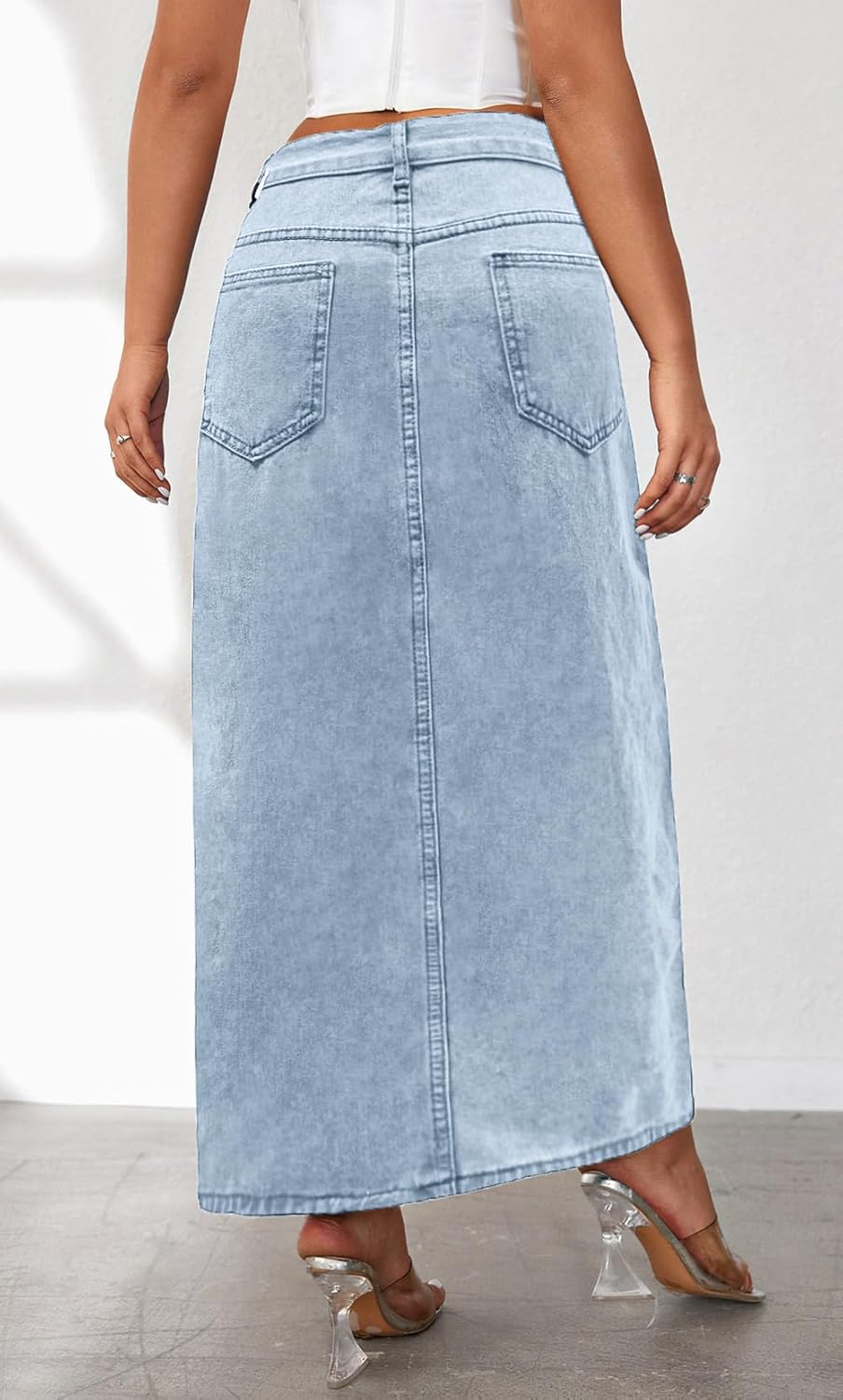 CHARTOU Women's Sexy High Split Slim Fit Maxi Long Pencil Denim Jean Skirt - Image 4