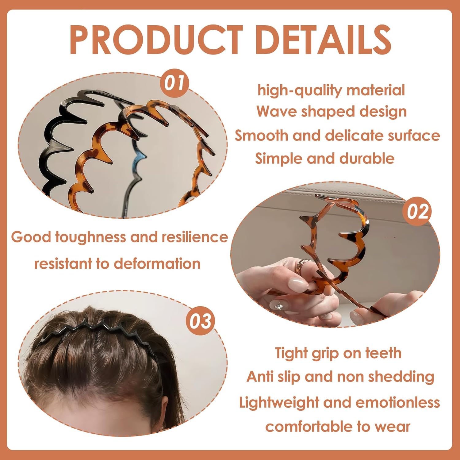 2025 New U Shape Fashion Tooth Hair Comb Headband, 2 Pcs High Cranium Headbands for Women's Hair, Zig Zag Reversible Korean Headbands with Teeth for Women Gifts for Teen Girls (Amber+Black) - Image 3