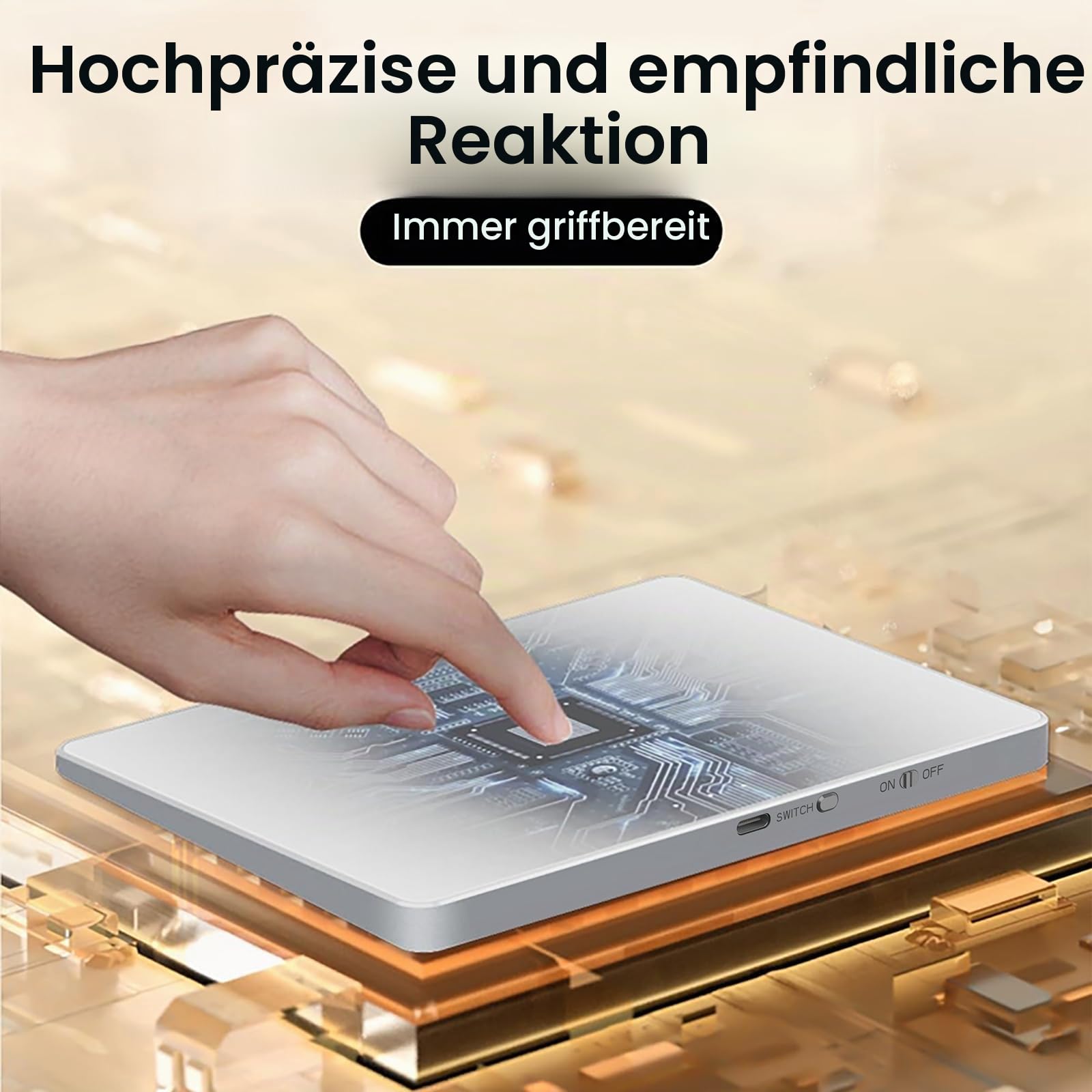 HUIOP Trackpad, T02 kabelgebundenes und kabelloses Touchpad, 2,4 G & BT & USB, ultradünn, gehärtetes Glas, Oberflächendesign, tragbares Trackpad, Multi-Touch-Navigation für Desktop-Computer, Laptop
