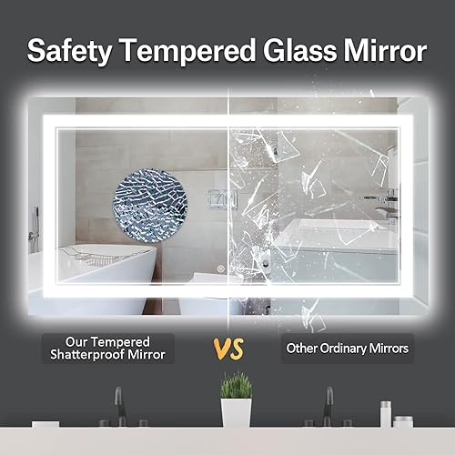 Miniatura 112 de Espejo de baño LED de 40 x 32 pulgadas, luz frontal y retroiluminada, antiniebla, regulable, espejo de tocador iluminado con memoria, espejo LED