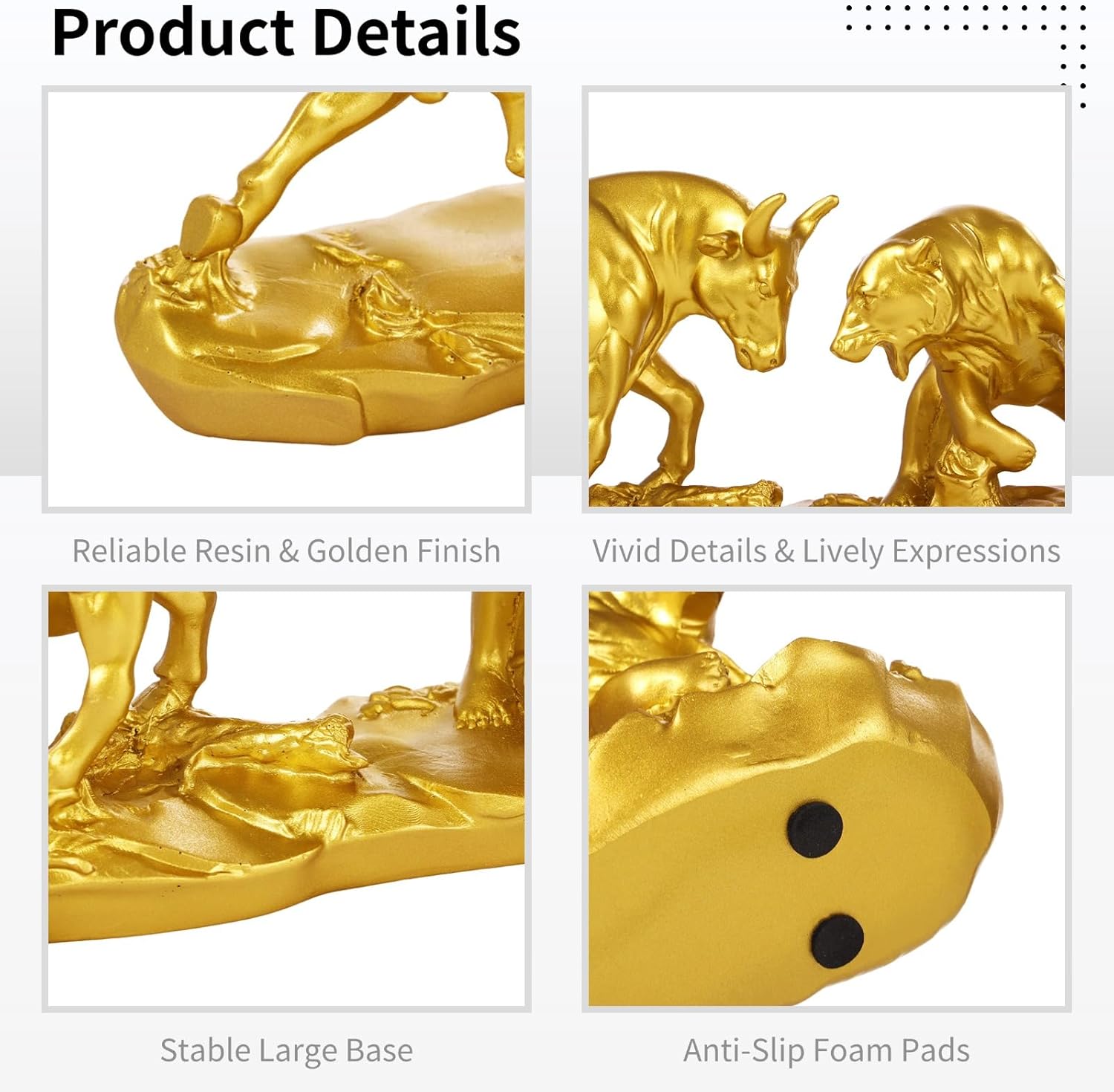 Wall Street Bull & Bear Statues - 4.5 Inch Tall, Golden Bull & Bear Sculptures for Financial Professionals, Stockbroker Gift