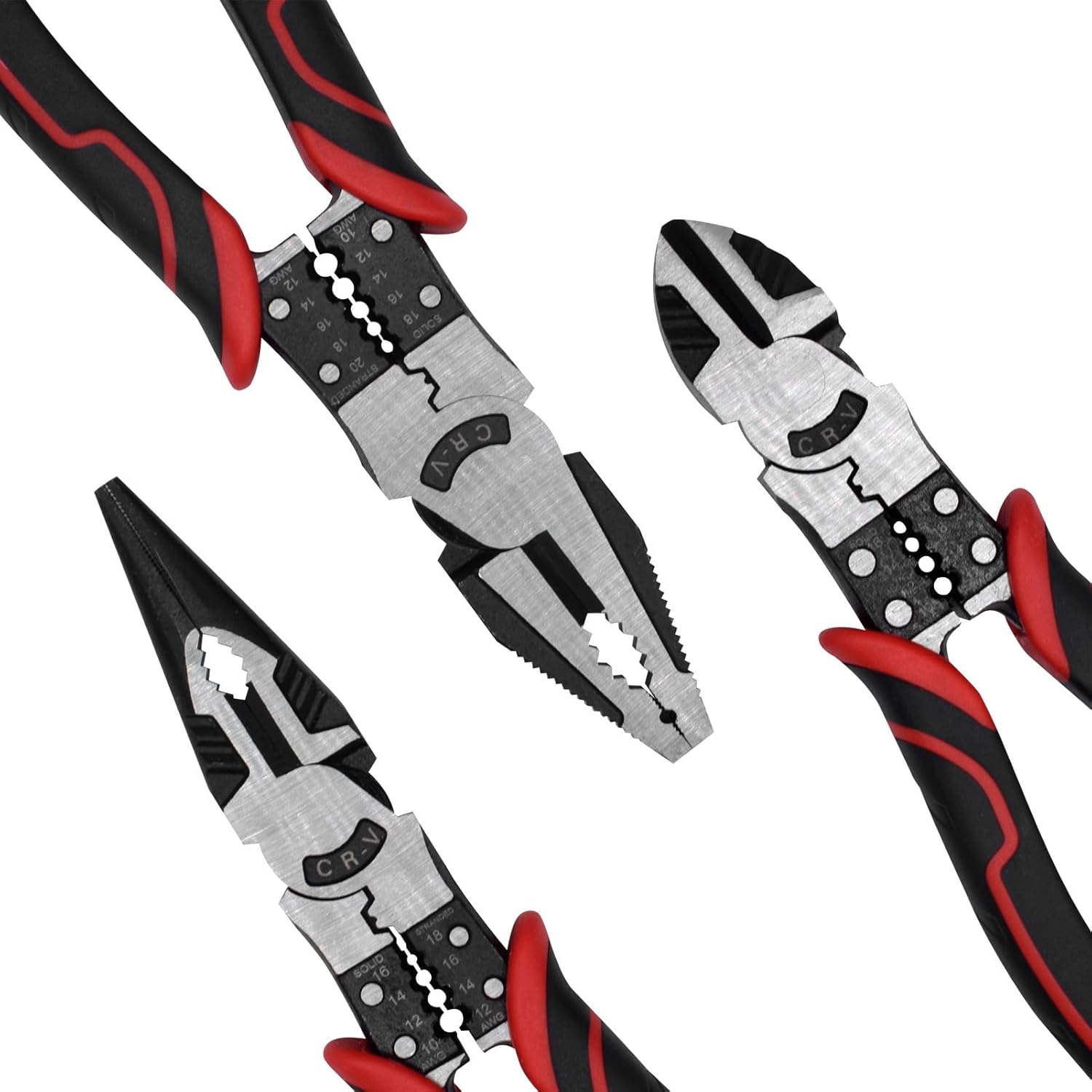 TOOLEAGUE 3Pcs Heavy Duty Pliers Set, 5 in 1 Linesman/Diagonal Side Cutting/Needle Nose Pliers with Wire Stripper,Crimper and Cutter Function