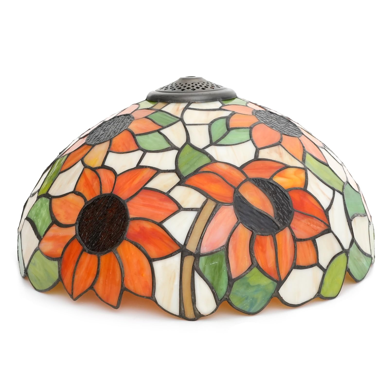 HJRegaFimu Shade Replacement 16" Pastoral Sunflower Stained Glass Lamp Thanksgiving Decor Lampshades Accessories Fit For Table Floor Pendant Light