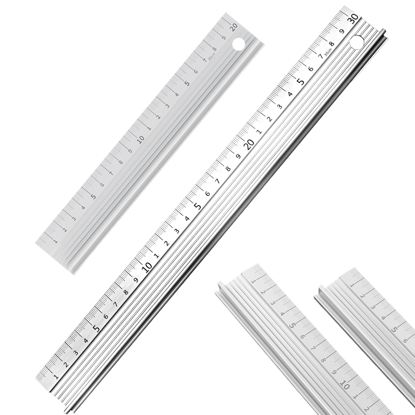 Metal Ruler, 30cm Ruler for Cutting, Ruler Set with Aluminium Construction, Steel Ruler 30cm for Technical Drawing and Craft Projects, Durable Metal Ruler for Professional and Home Use