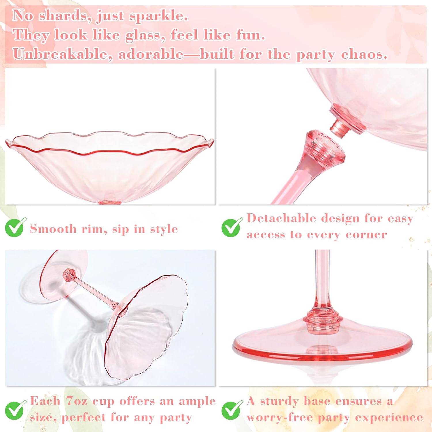 12 Pcs Colorful Plastic Martini Glasses 7oz Flower Cocktail Coupe Glasses 6 Color Disposable Martini Cup Vintage Detachable Dessert Parfait Glassware for Wedding Birthday Bachelorette Party