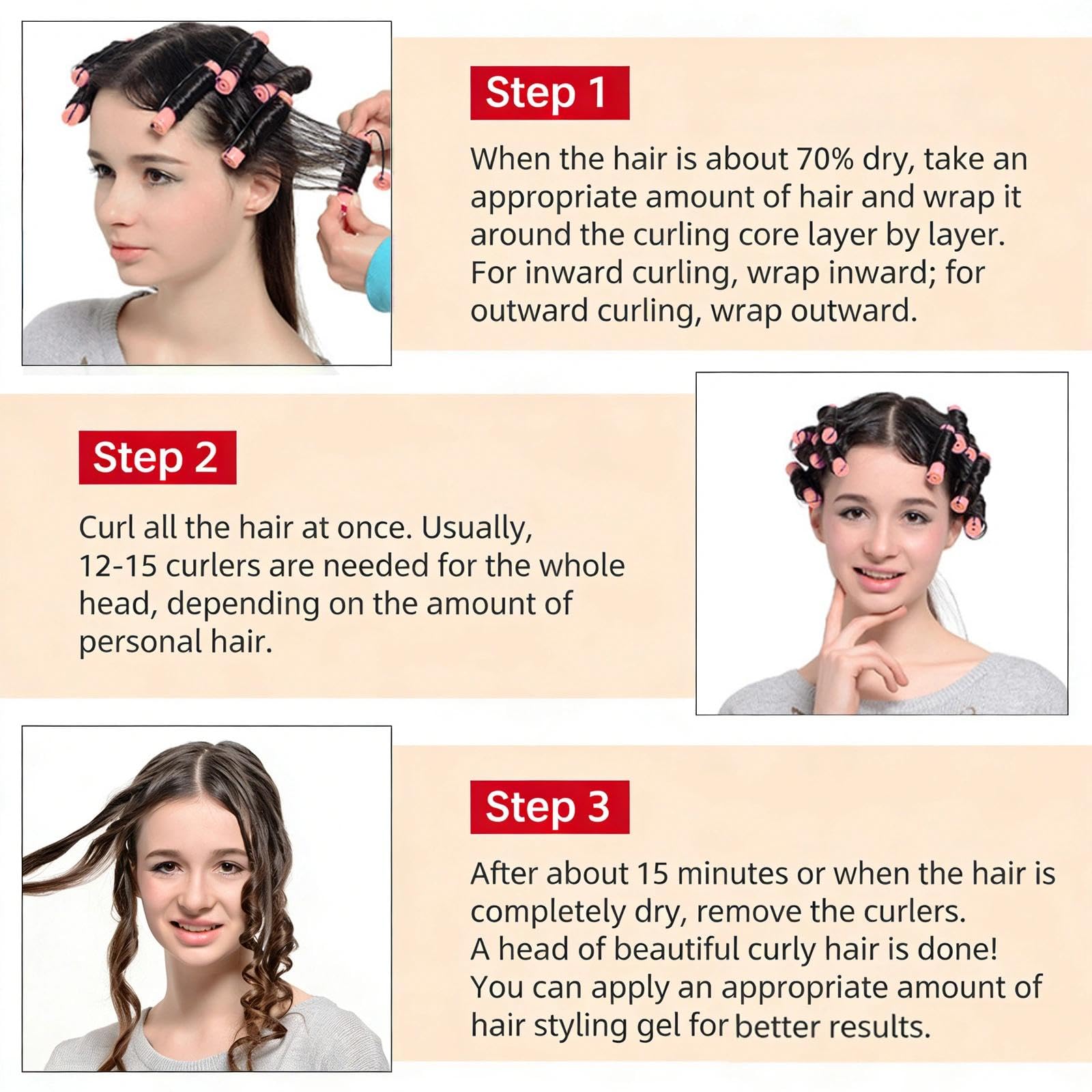 Kit Permanente Cheveux avec Bigoudis 0,51 Pouce, Set de Bigoudis pour Cheveux Courts et Longs, Kit de Bouclage avec Couvercles, Élastiques et Peigne, Outil de Coiffure pour Femmes, Utilisation Maison
