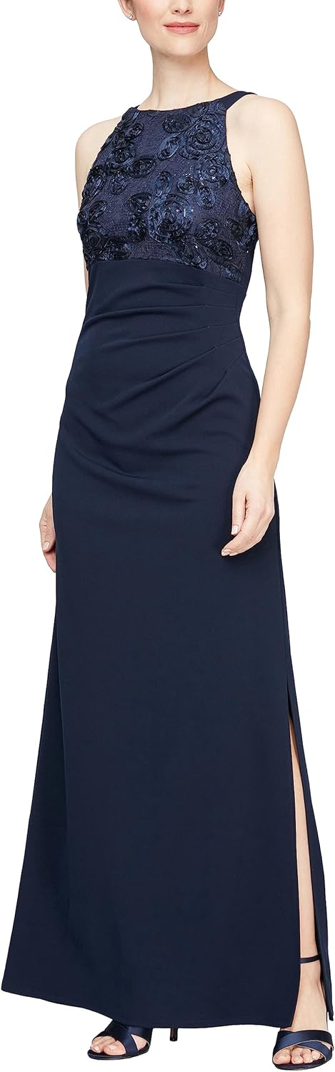 S.L. Fashions Women's Long Sleeveless Evening Gown with Ruched Waist