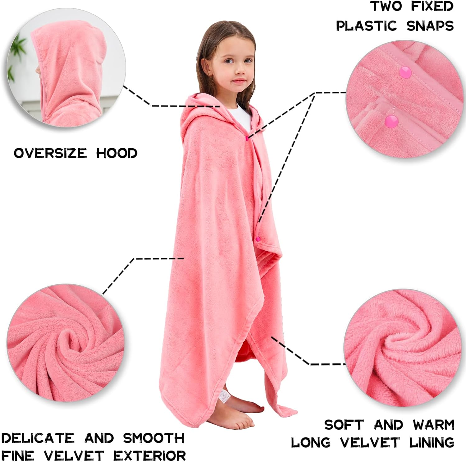 Hiturbo Kids Hooded Bath Towel: Soft Plush Pool Beach Fleece Towel Blanket - 50"x30" Toddler Towels Wrap for Boys Girls 3-12 Years (Pink) - Image 3