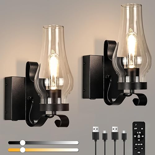 Apliques de pared a pilas, juego de 2 luces de pared rústicas, lámparas de pared antiguas de queroseno sin cableado, apliques de pared vintage con
