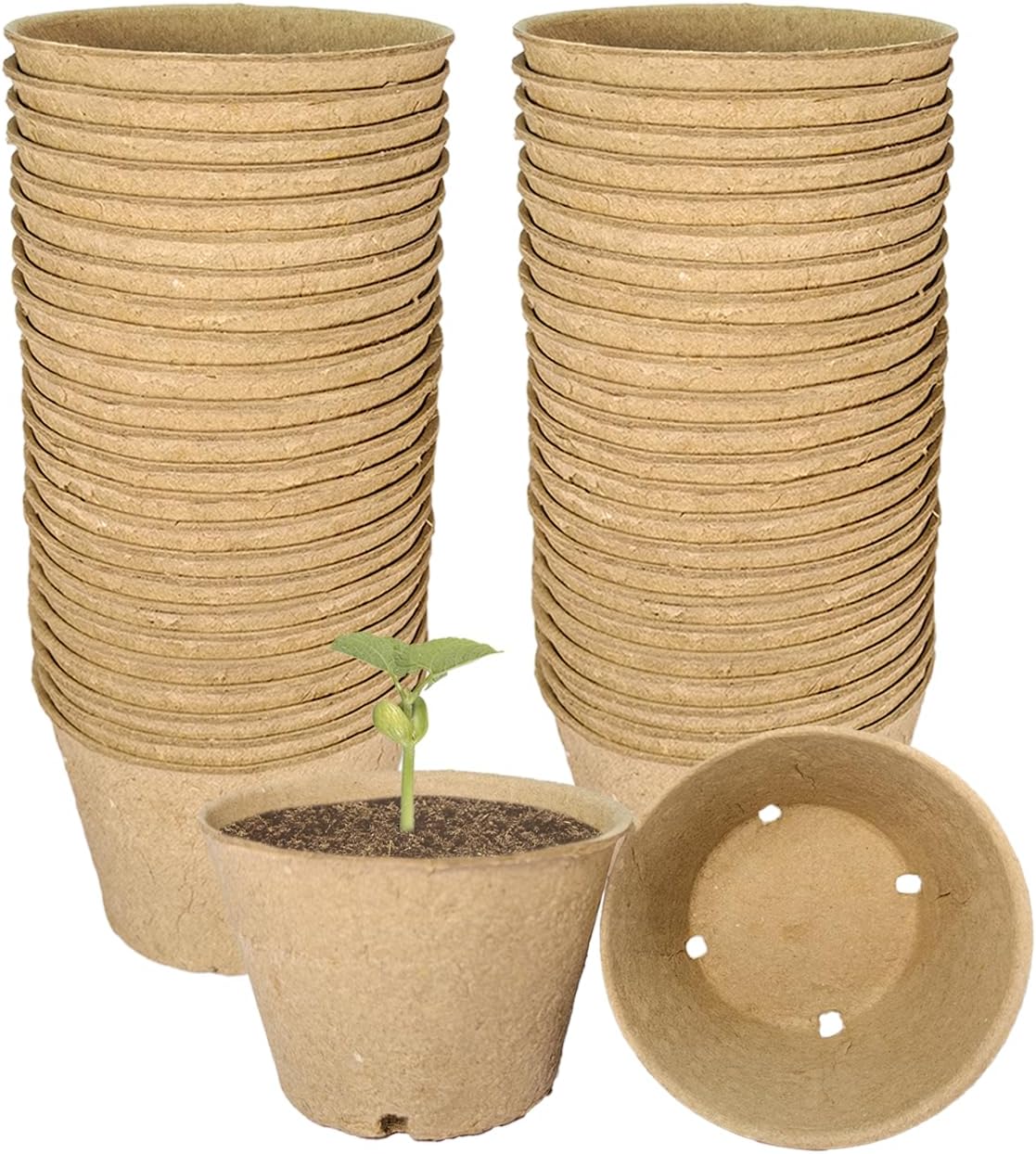 100 Pack 4 Inch Peat Pots, Biodegradable Seed Starter Pots with Drainage Holes for Indoor/Outdoor Gardening, Eco-Friendly Garden Germination Nursery Pots. (100, 4 Inch)