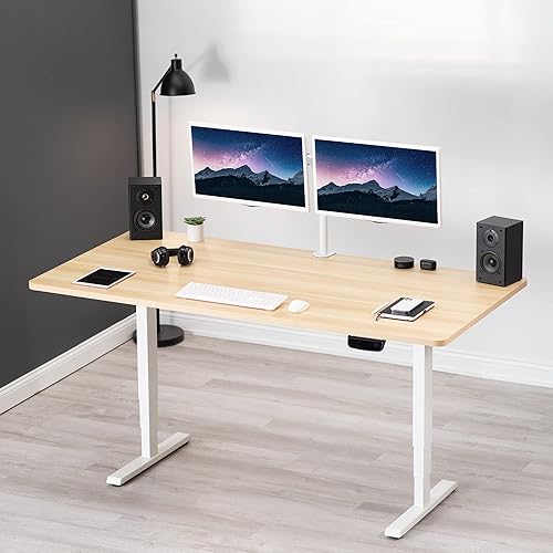 Miniatura 2 de VIVO Escritorio eléctrico de altura ajustable de 71 x 36 pulgadas, estación de trabajo activa completa con tablero de madera clara dividida, marco