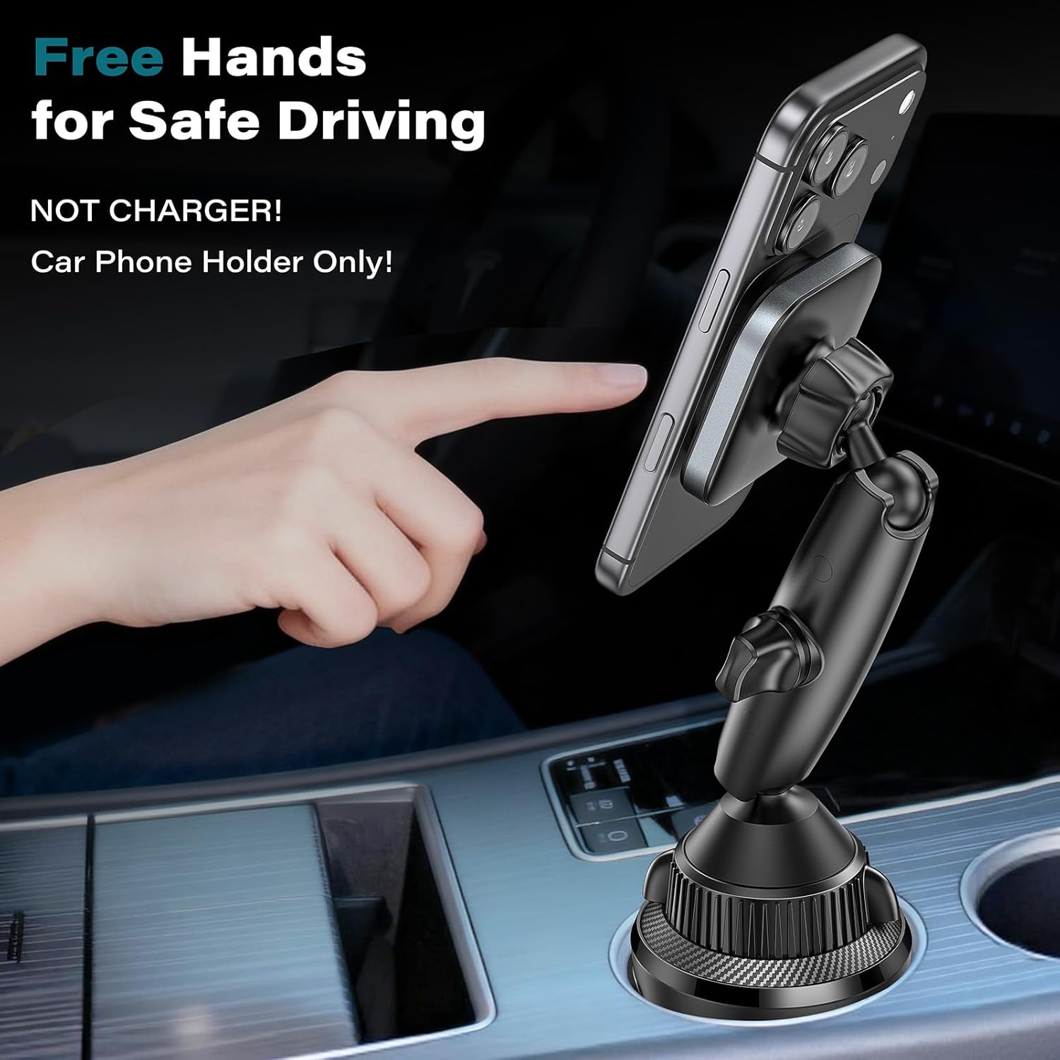 EXELIQ Upgraded Magnetic Cupholder Phone Holder for Car - Ultra Strong N55 Magnets, Flexible Tri-Pivot Cup Phone Mount for Tesla Truck SUV, Compatible with iPhone 17-12 Samsung Android, Not Charger
