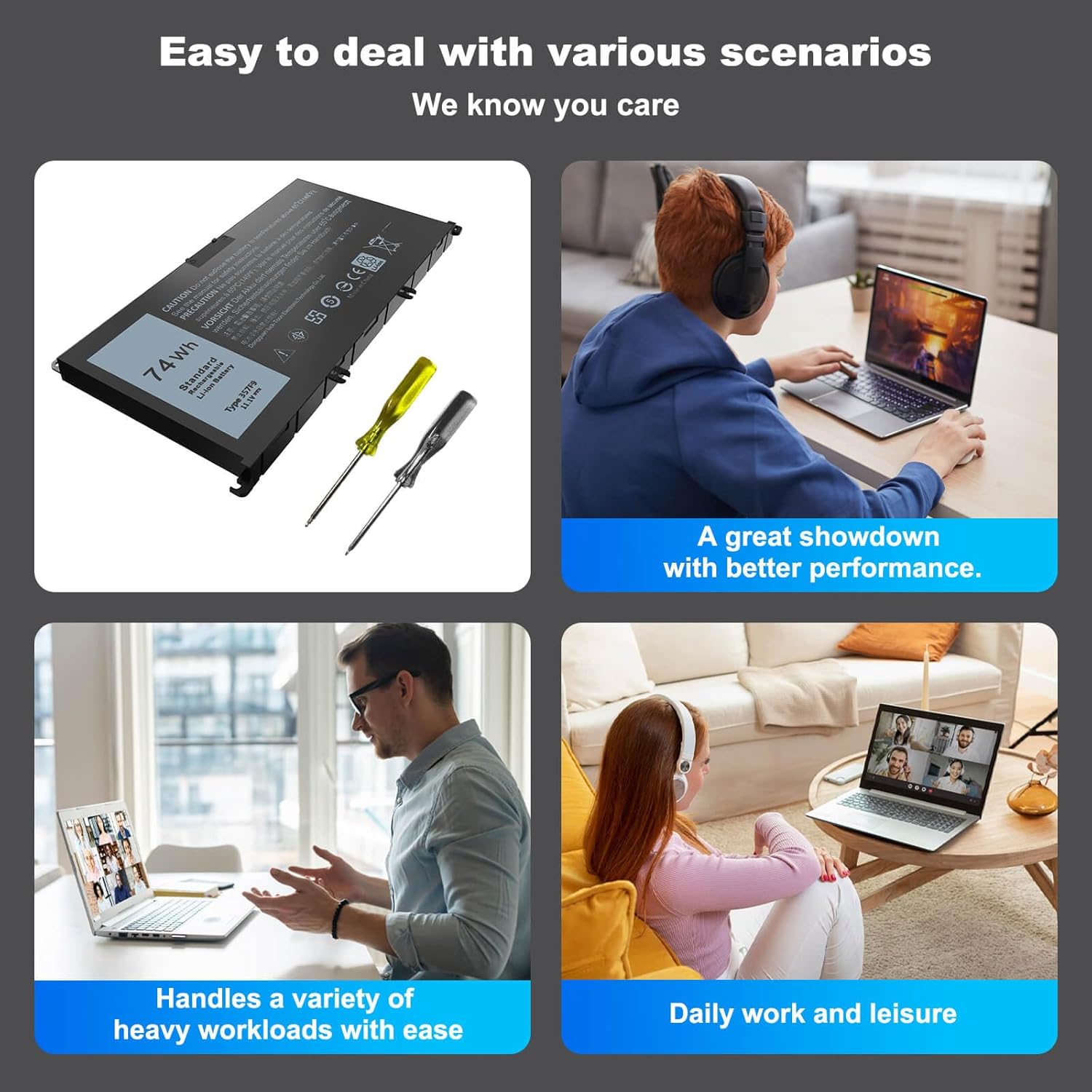 74Wh 357F9 Laptop Battery Compatible with Dell Inspiron 15 5000 7000 Gaming 5577 5576 7557 7559 7566 7567 Series 0GFJ6 P65F 71JF4 P65F001 P57F 0357F9 INS15PD P57F003 071JF4 11.1V