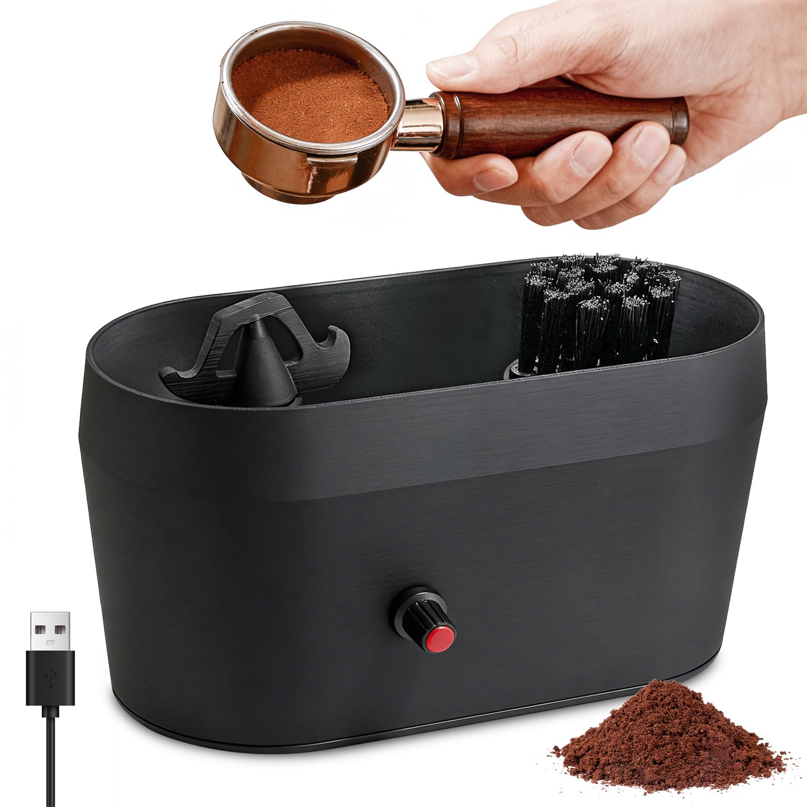 Kit de Nettoyage pour Filtre à Café, 19 x 9,5 x 11cm Nettoyeur électrique Automatique pour Porte-Filtre, Kit de Nettoyage pour Porte-Filtre à Café, Support pour Nettoyage à Expresso pour Le Nettoyage
