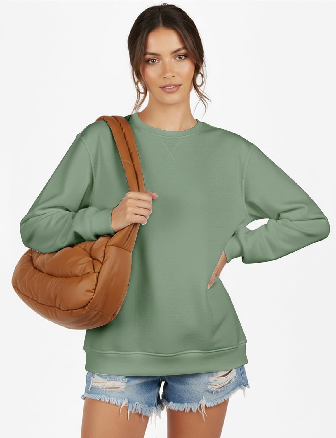 Sweatshirt for Women Long Sleeve Crewneck Womens Sweatshirt Pullover Long Sweatshirts for Women Tunic Top Loose Fit Green - Image 5