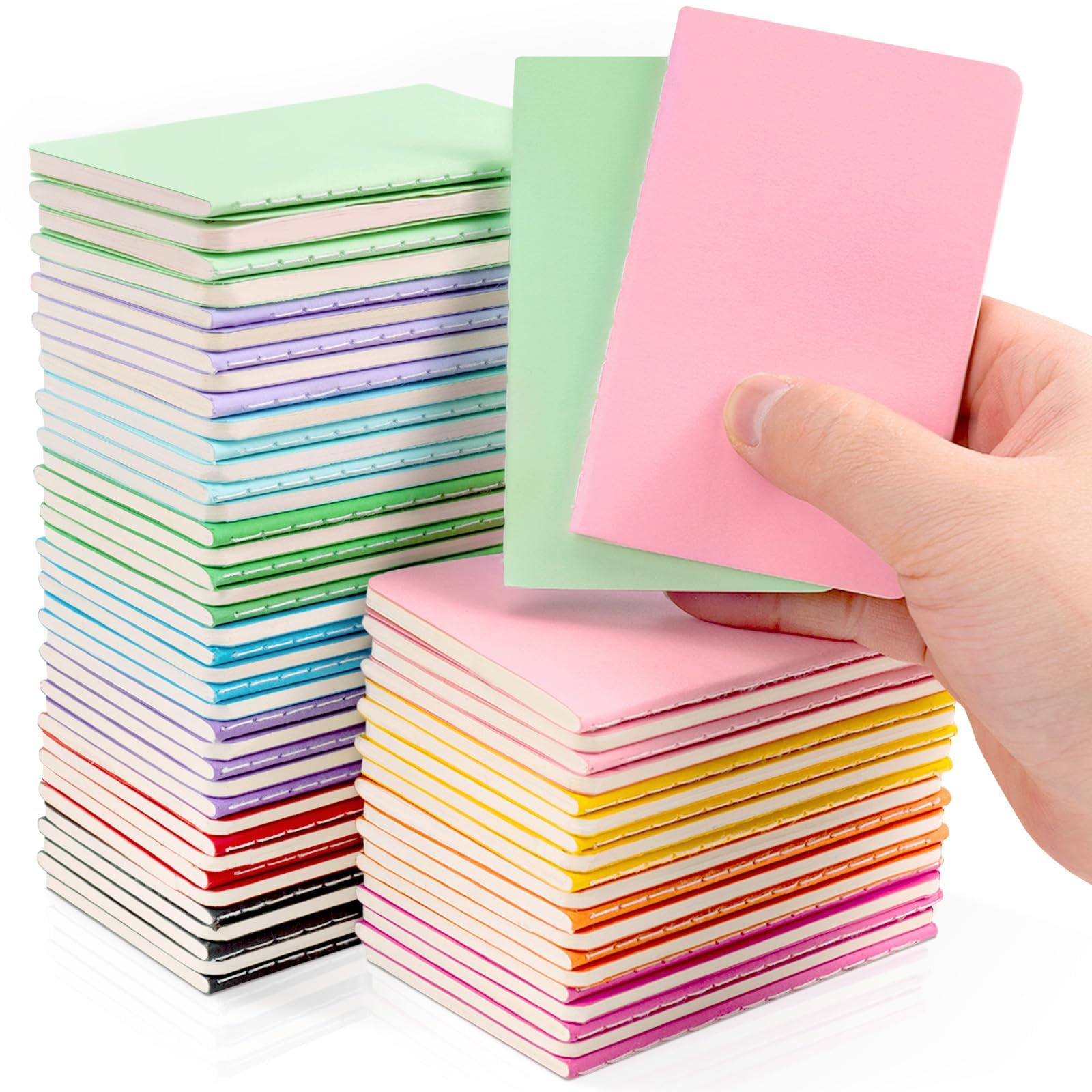 Dynta Lot de 60 mini carnets de poche 6,3 x 10,2 cm avec coutures en vrac - Petit carnet portable mignon et ligné pour cadeau, journal, voyage (12 couvertures colorées, 30 feuilles/60 pages)